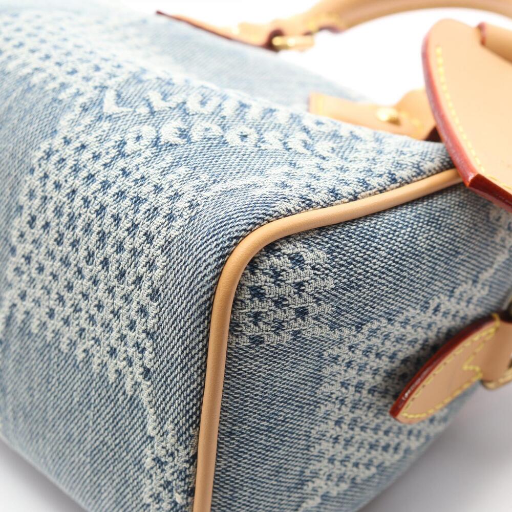 Louis Vuitton Speedy Bandouliere handbag denim leather bag blue brown